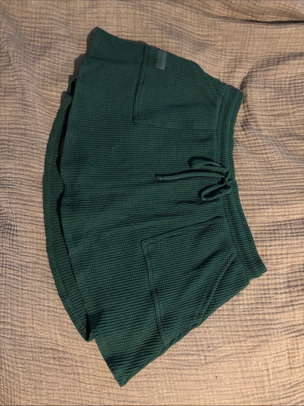 Set Active Waffle Knit Drawstring Loungewear Mini Skort Forest Green Size Large